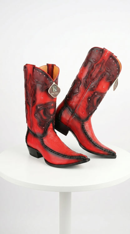Men’s King Exotic Burnished Red Genuine Sharkskin Cowboy Boots with 3X Toe