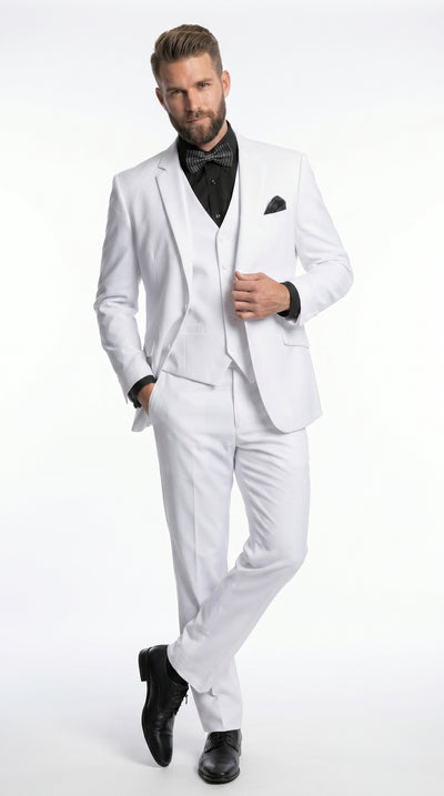 Men’s White Disco Suit with Jacket, Vest and Pants, Saturday Night Style Formal Party Suit