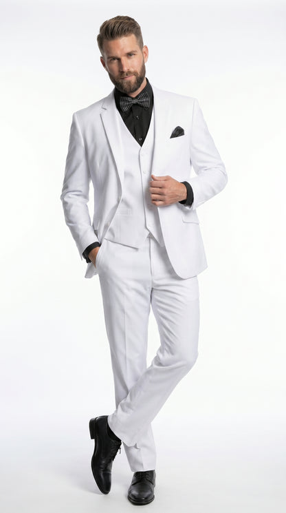Men’s White Disco Suit with Jacket, Vest and Pants, Saturday Night Style Formal Party Suit