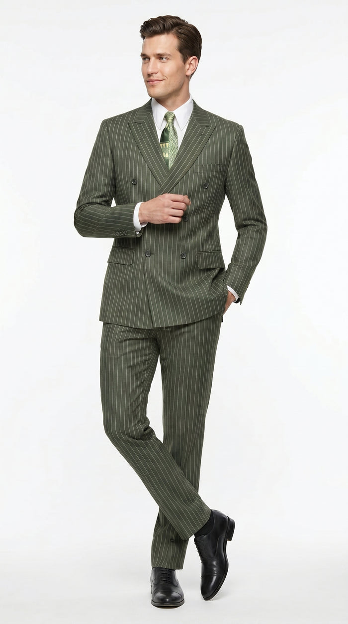 Men’s Charcoal Grey Double Breasted Gangster Pinstripe Suit with Matching Pants