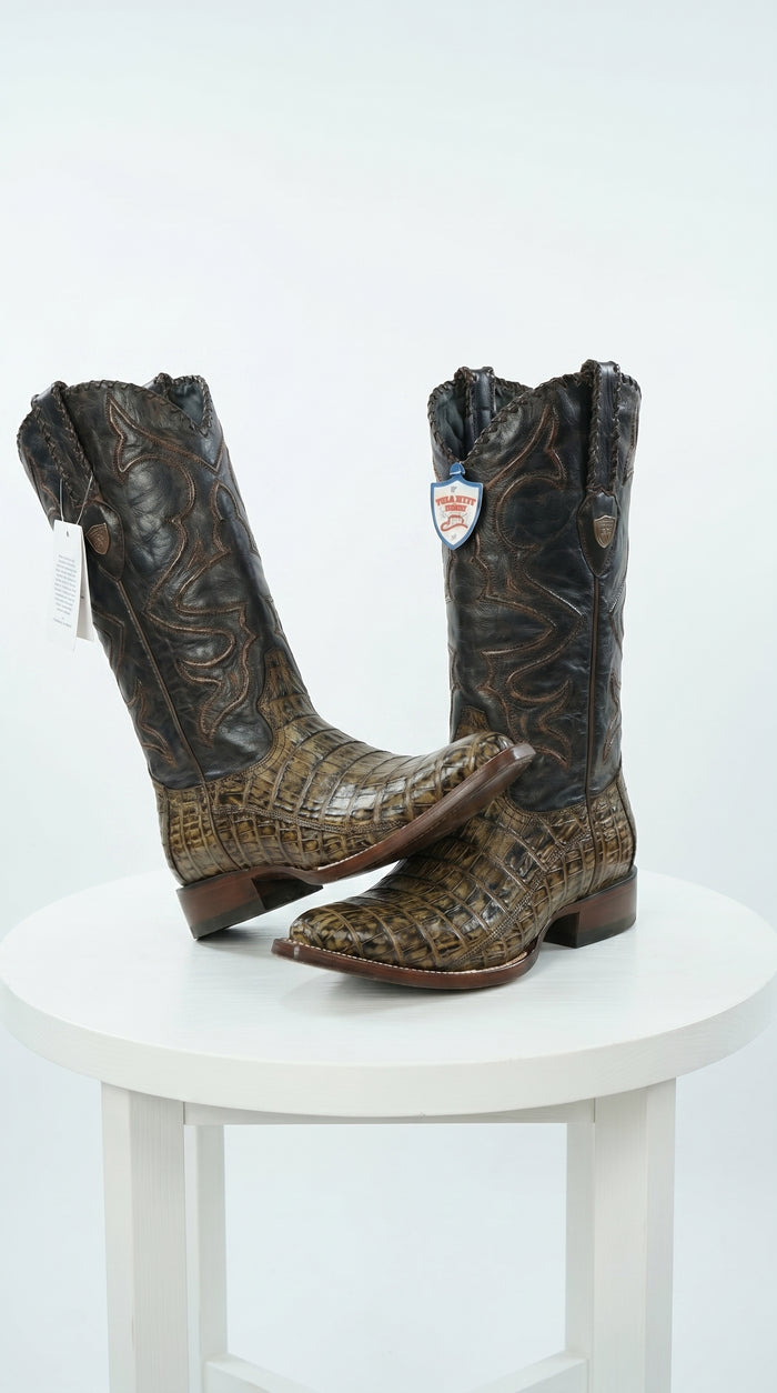 Men’s Wild West Brown Caiman Belly Skin 3X Toe Cowboy Boots, Exotic Western Dress Boots 29582-B