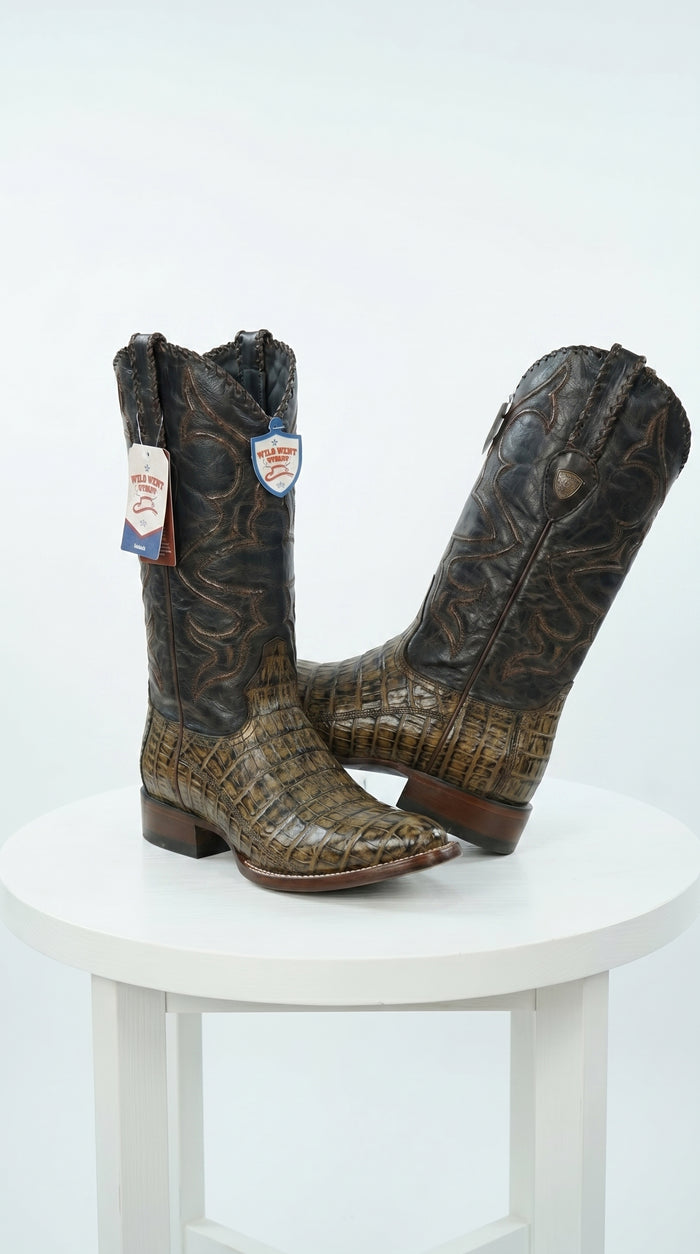 Men’s Wild West Brown Caiman Belly Skin 3X Toe Cowboy Boots, Exotic Western Dress Boots 29582-B