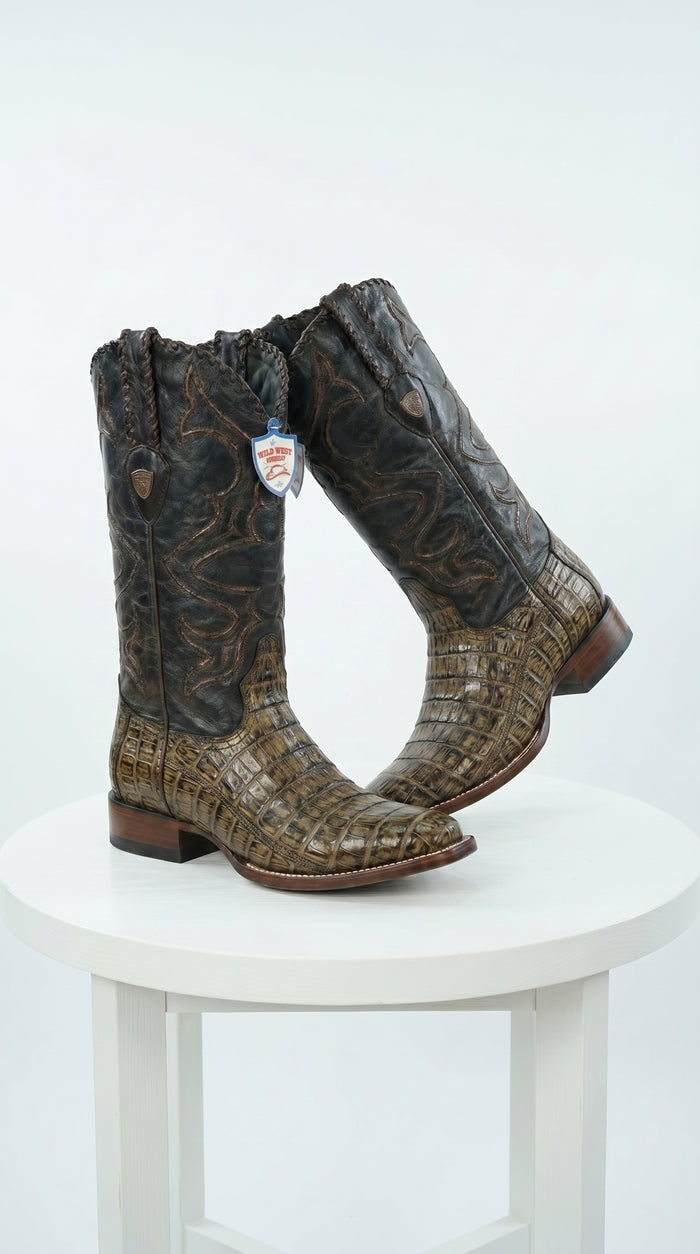 Men’s Wild West Brown Caiman Belly Skin 3X Toe Cowboy Boots, Exotic Western Dress Boots 29582-B