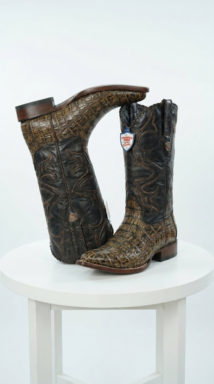 Men’s Wild West Brown Caiman Belly Skin 3X Toe Cowboy Boots, Exotic Western Dress Boots 29582-B