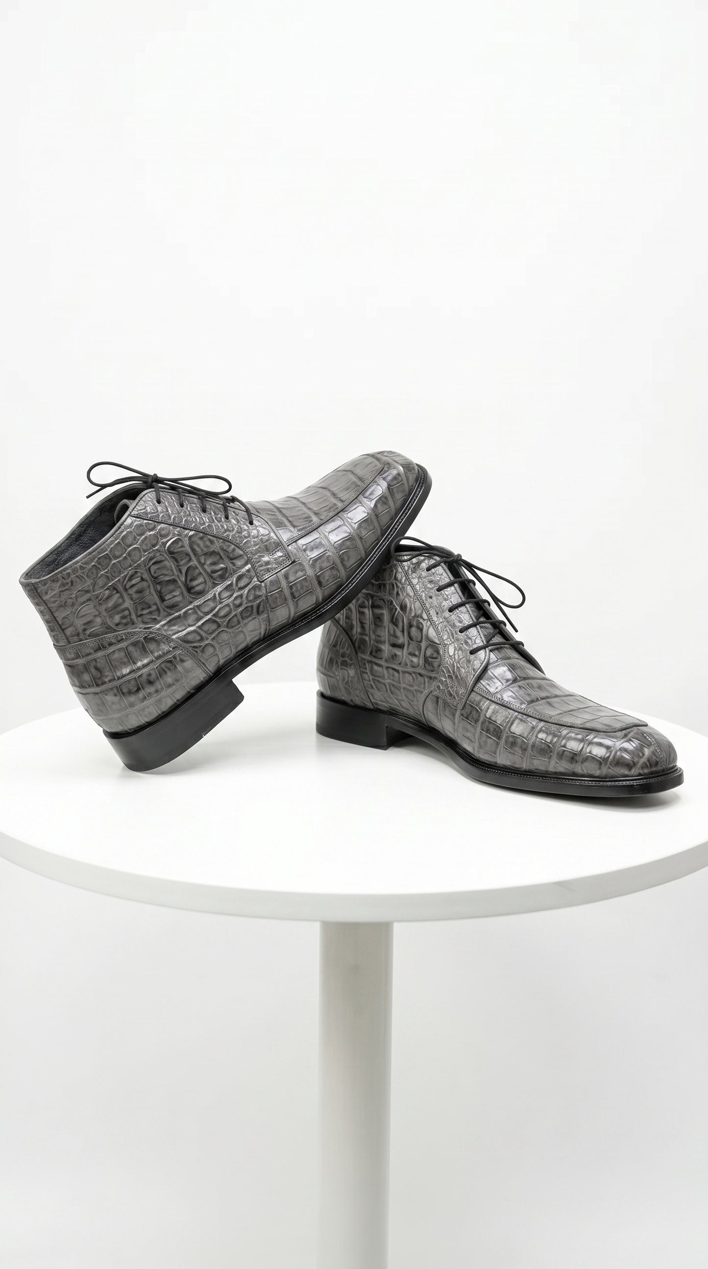 Men’s Los Altos Gray All Over Crocodile Lace Up Dress Ankle Boots, Exotic Formal Boots