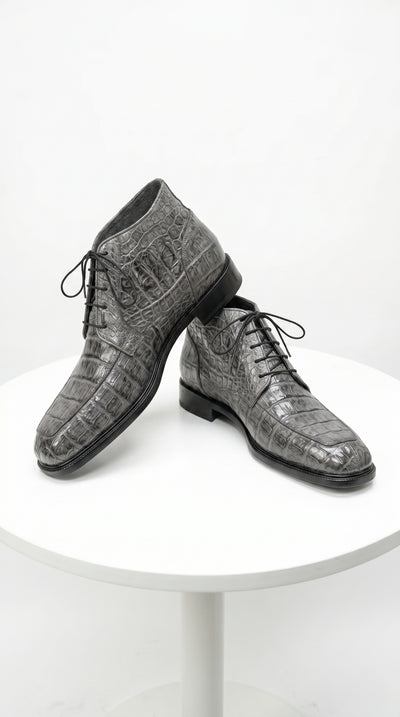 Men’s Los Altos Gray All Over Crocodile Lace Up Dress Ankle Boots, Exotic Formal Boots