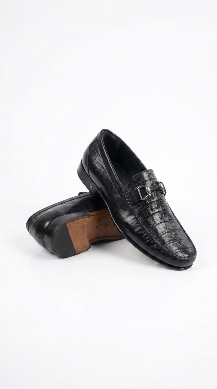 Lombardy Men’s Crocodile Calfskin Bit Loafers, Exotic Dress Casual Slip-On Shoes