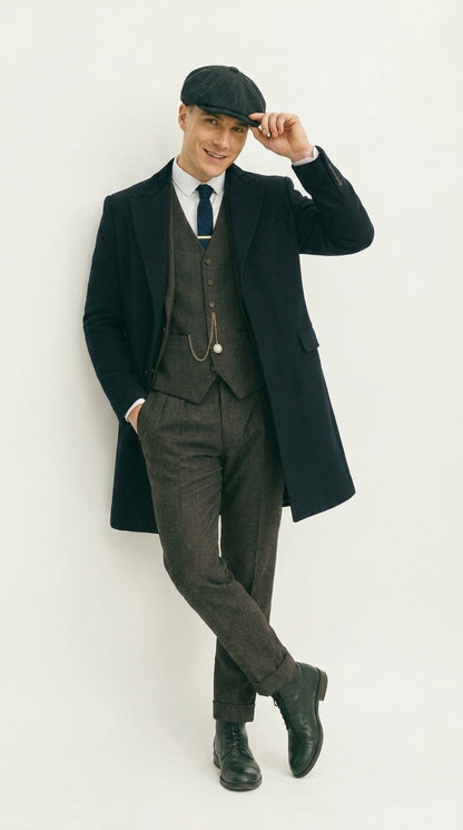 Men’s Grey Peaky Blinders Costume Outfit, Thomas Shelby Inspired 3 Piece Vintage Suit