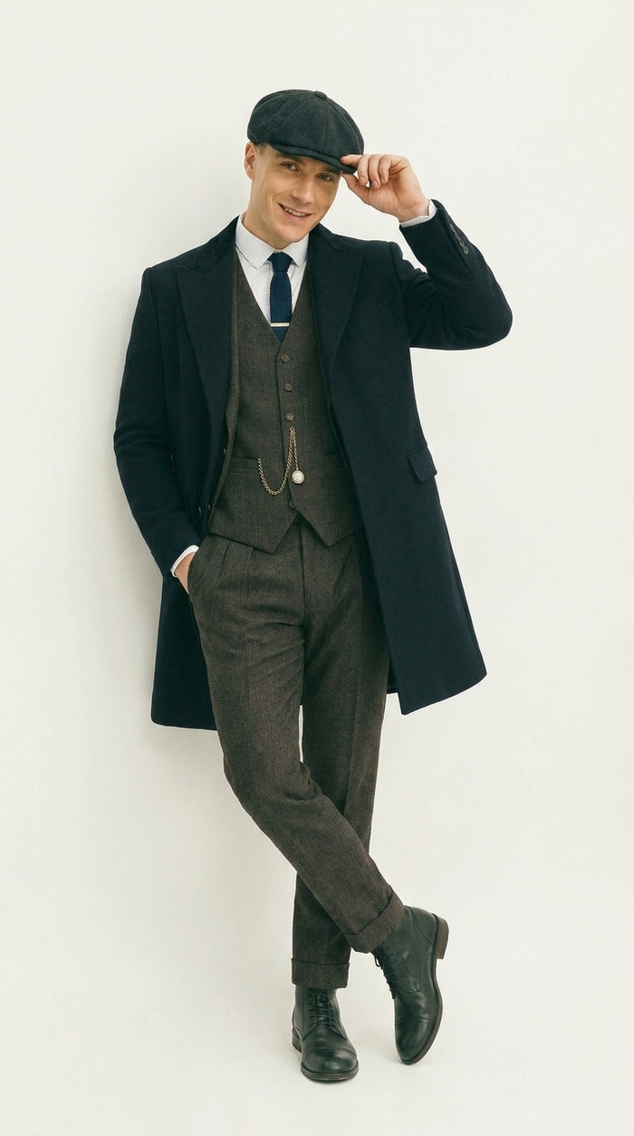 Men’s Grey Peaky Blinders Costume Outfit, Thomas Shelby Inspired 3 Piece Vintage Suit