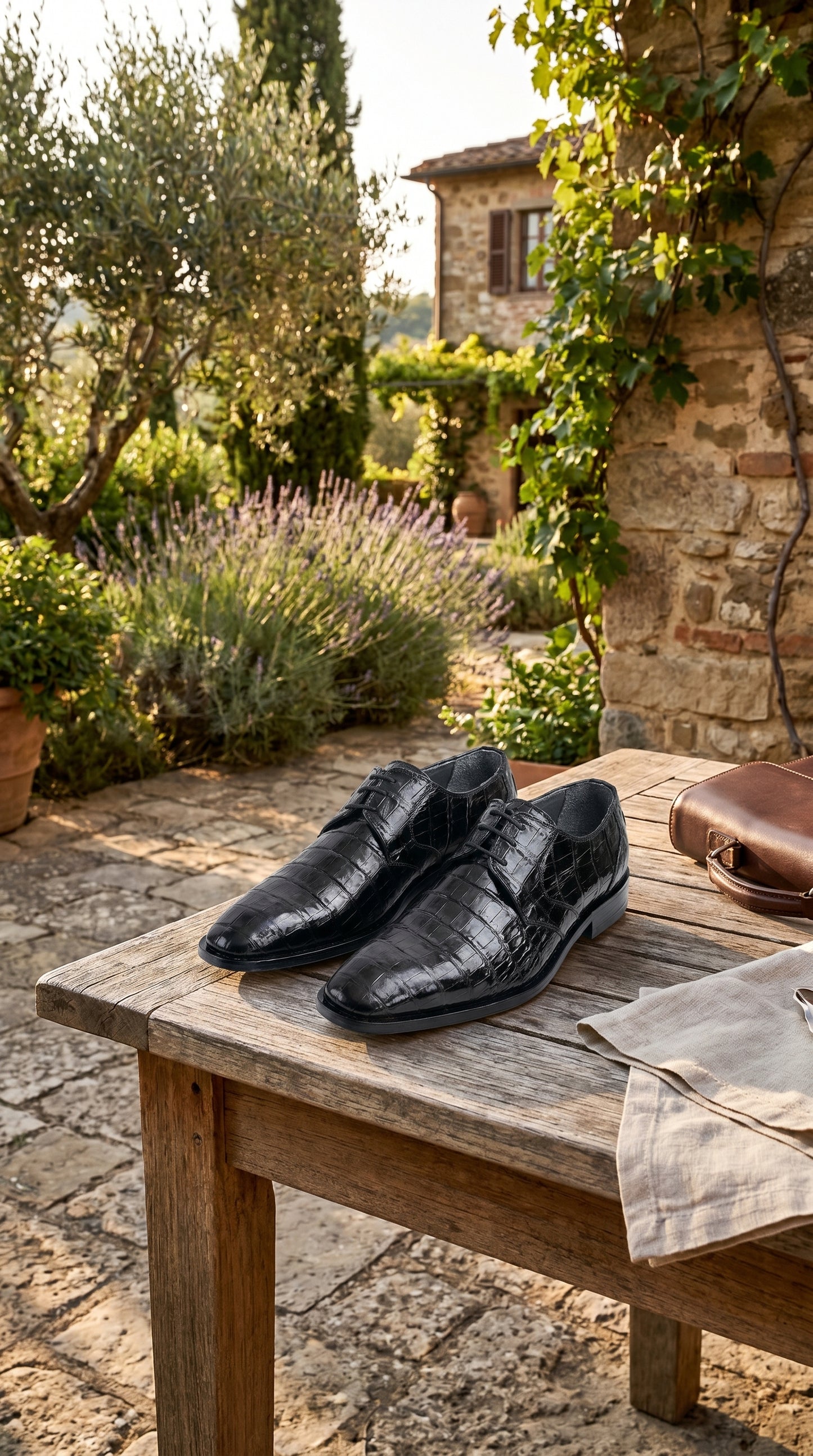 Men’s Los Altos Black Crocodile Dress Shoes with Italian Toe, Exotic Formal Lace Up Shoes