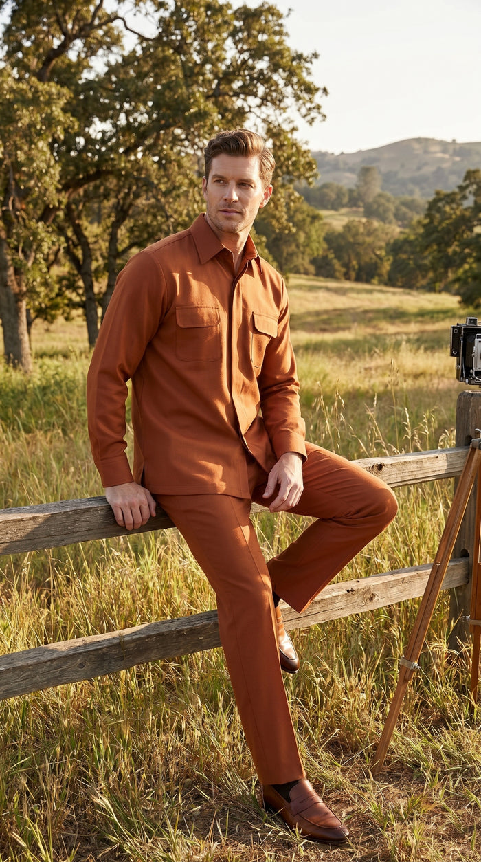 Men’s Apollo King Burgundy 2 Piece Walking Suit with Long Sleeve Shirt Jacket and Matching Pants