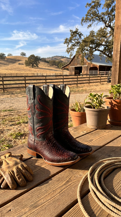 Botas de Piton Grabado Horma Rodeo Cuadrada