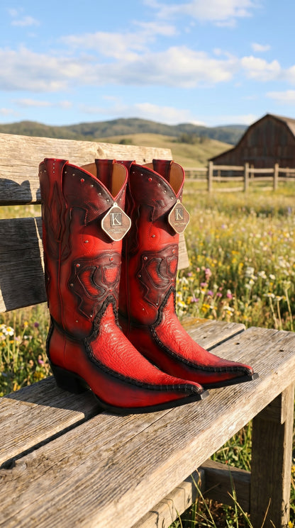 Men’s King Exotic Burnished Red Genuine Sharkskin Cowboy Boots with 3X Toe