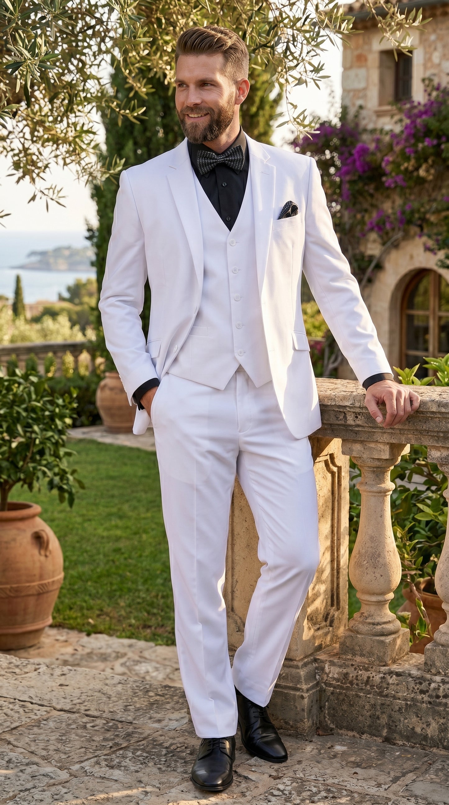 Men’s White Disco Suit with Jacket, Vest and Pants, Saturday Night Style Formal Party Suit