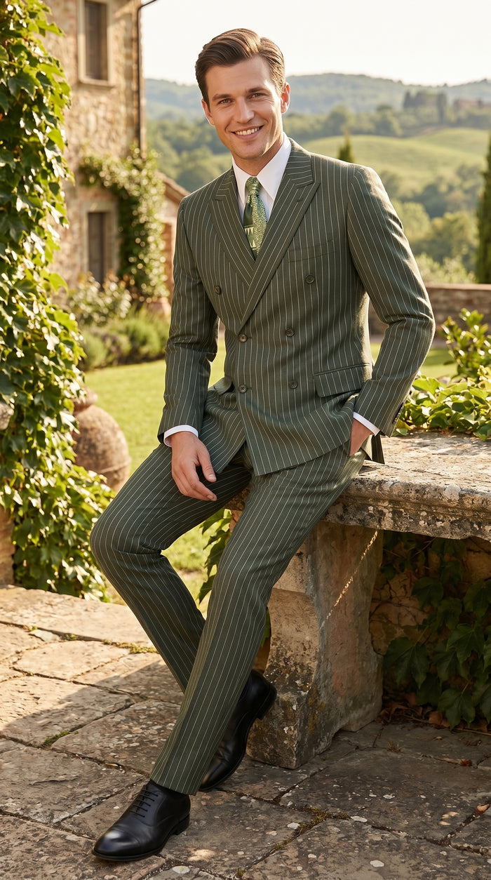Men’s Charcoal Grey Double Breasted Gangster Pinstripe Suit with Matching Pants