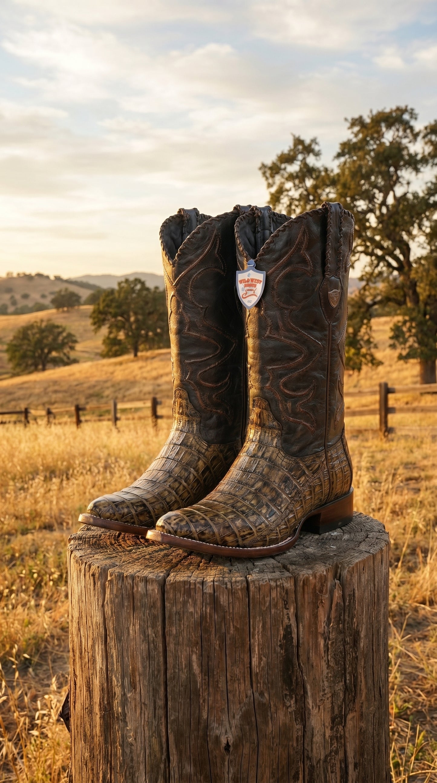 Men’s Wild West Brown Caiman Belly Skin 3X Toe Cowboy Boots, Exotic Western Dress Boots 29582-B