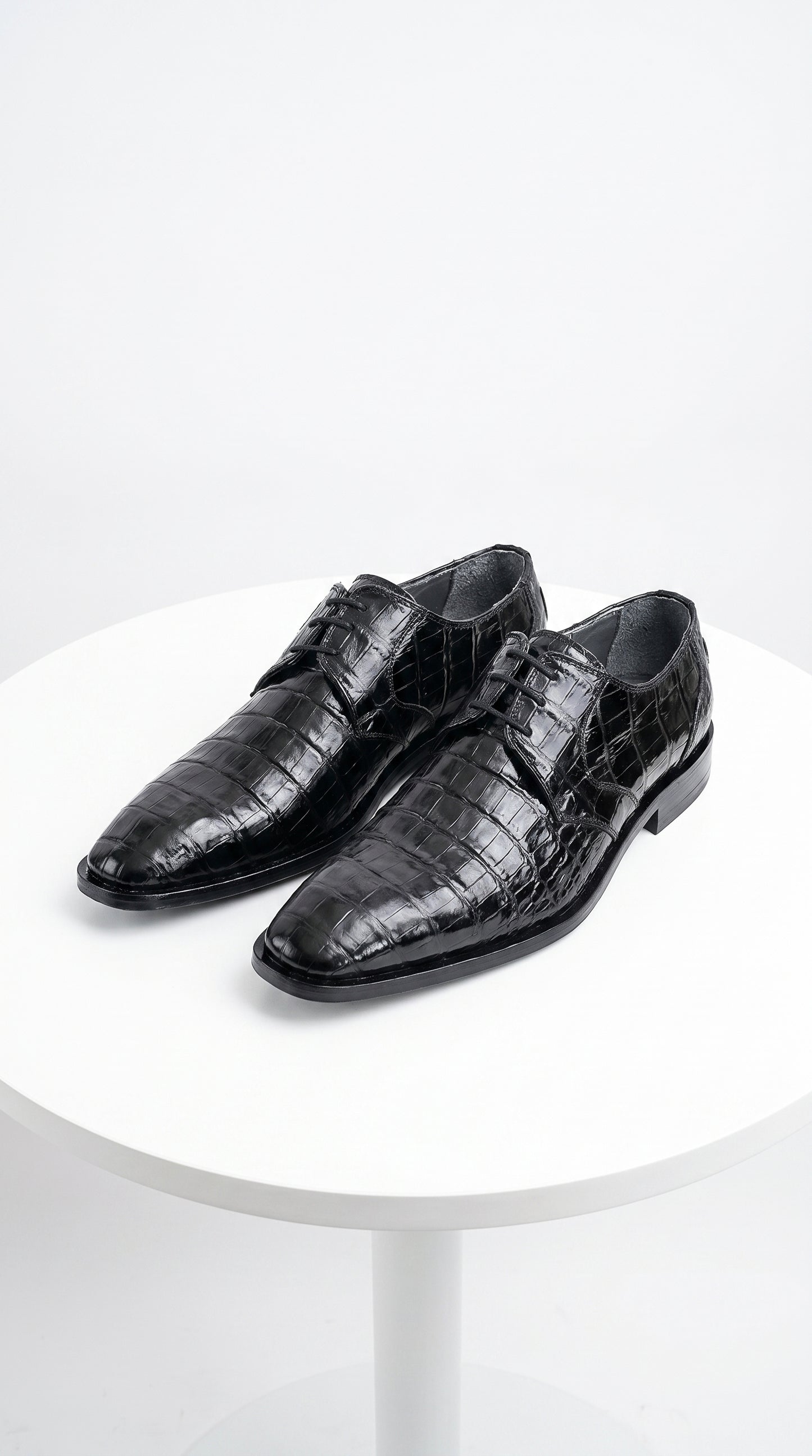 Men’s Los Altos Black Crocodile Dress Shoes with Italian Toe, Exotic Formal Lace Up Shoes