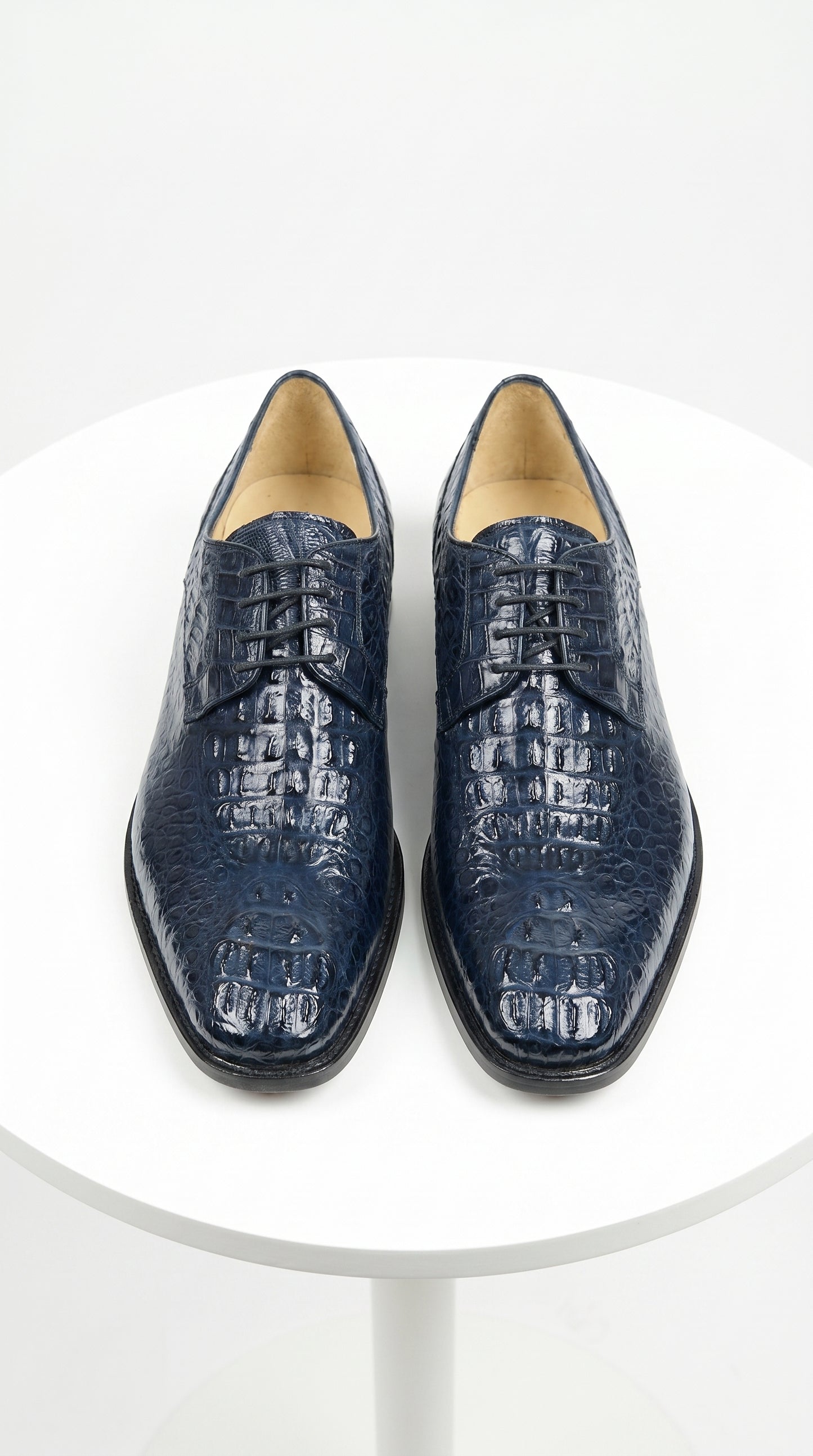 Men’s Los Altos Navy Caiman Hornback Dress Shoes with Plain Toe, Exotic Formal Lace Up Shoes