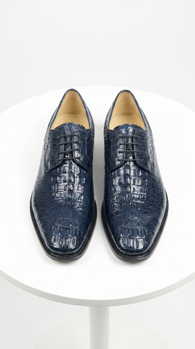 Men’s Los Altos Navy Caiman Hornback Dress Shoes with Plain Toe, Exotic Formal Lace Up Shoes