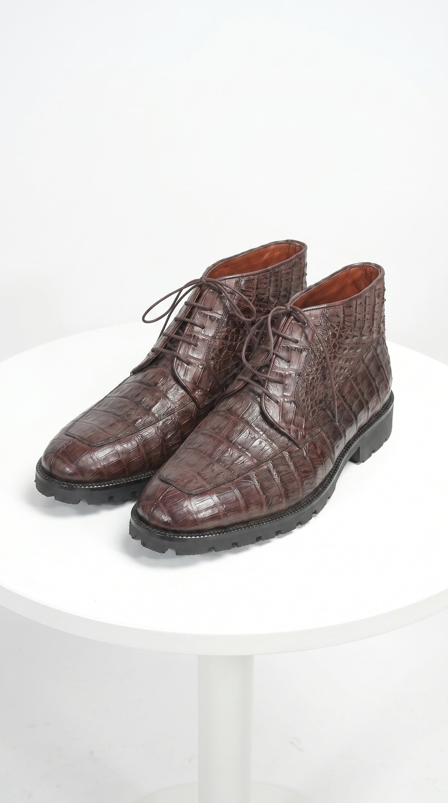 Men’s Los Altos Brown Genuine Caiman Crocodile Belly Ankle Boots, Exotic Lace Up Western Boots