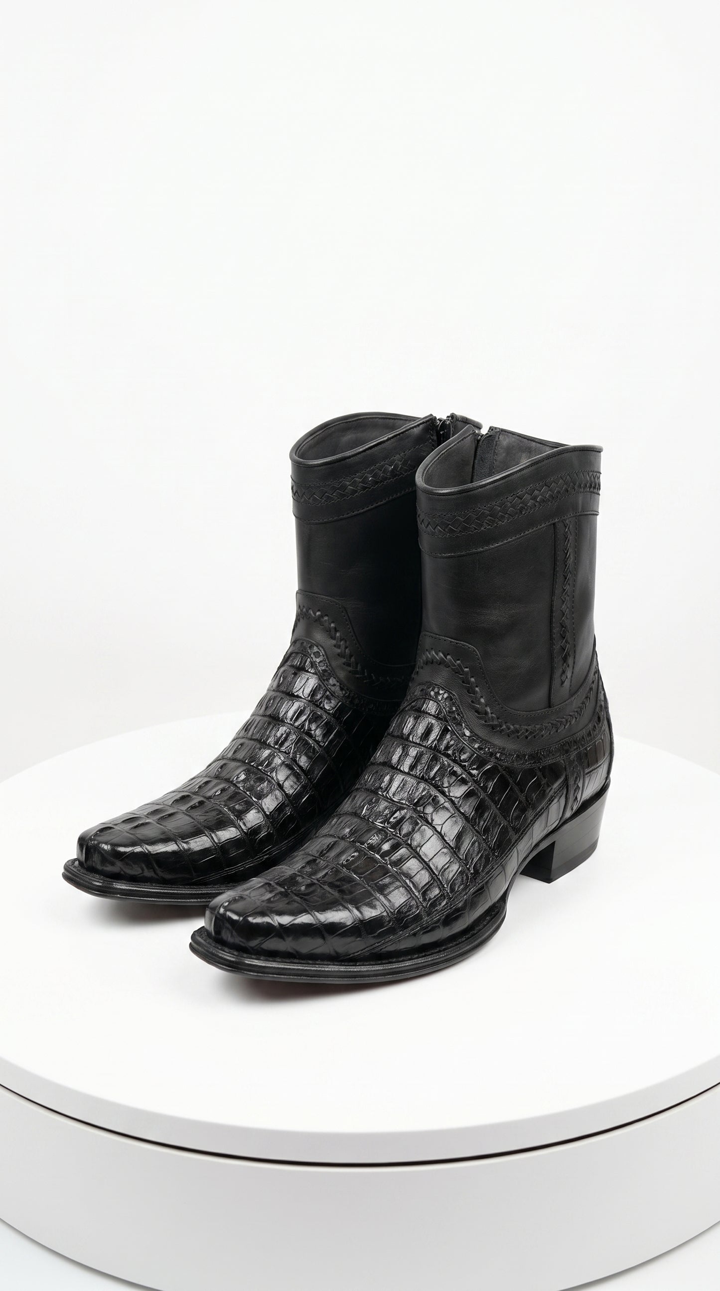 Men’s Los Altos Black Caiman Tail Short Cowboy Boots, Western Dress Boots