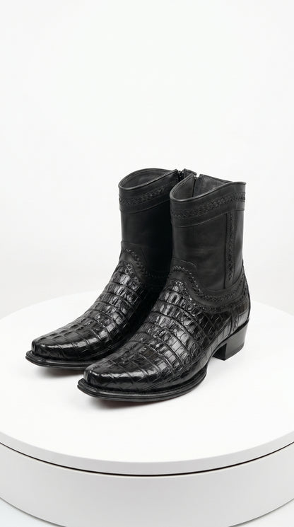 Men’s Los Altos Black Caiman Tail Short Cowboy Boots, Western Dress Boots