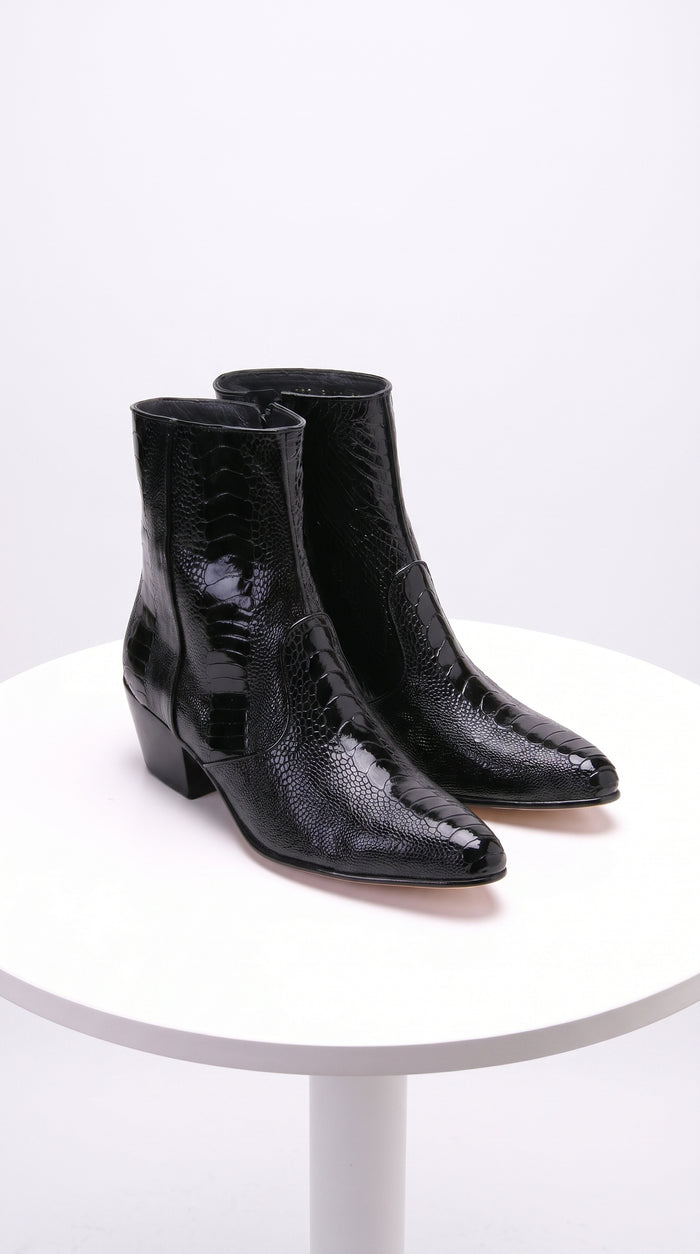 Men’s Los Altos Black Genuine Ostrich Leg Leather Ankle Boots, Exotic Western Dress Boots