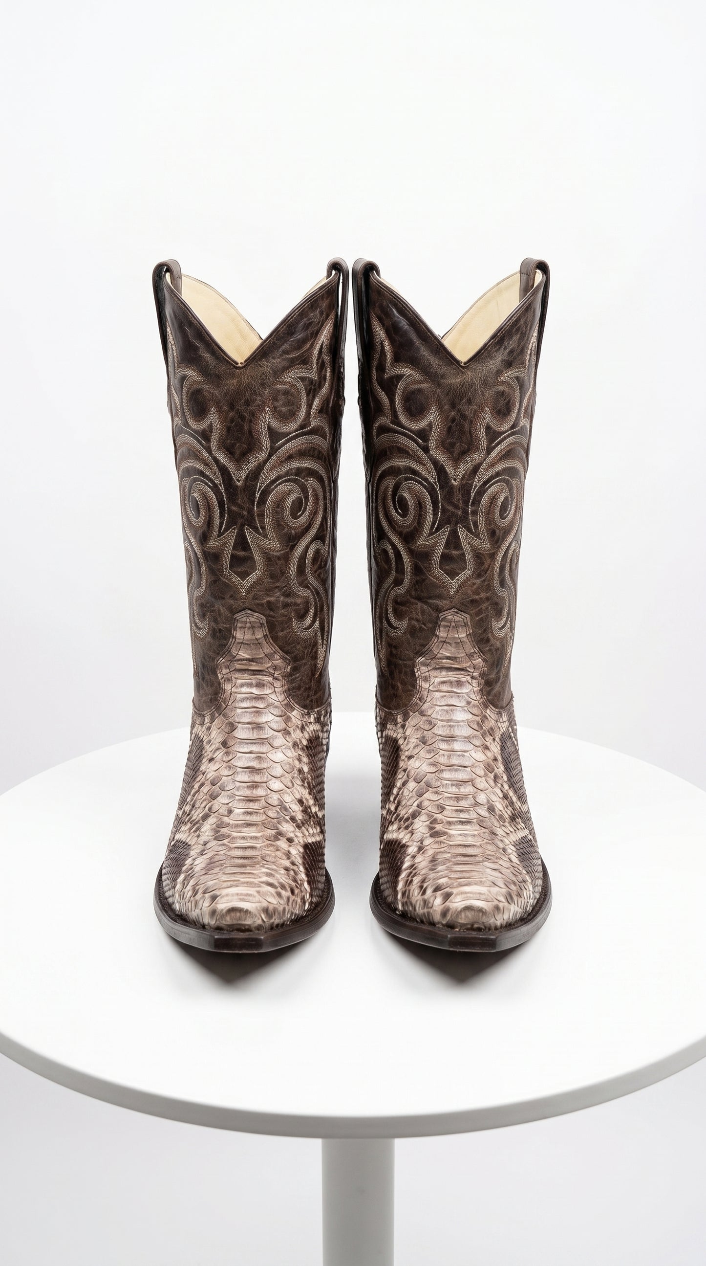 Men’s Los Altos Brown Rustic Python Snip Toe Cowboy Boots, Western Dress Boots