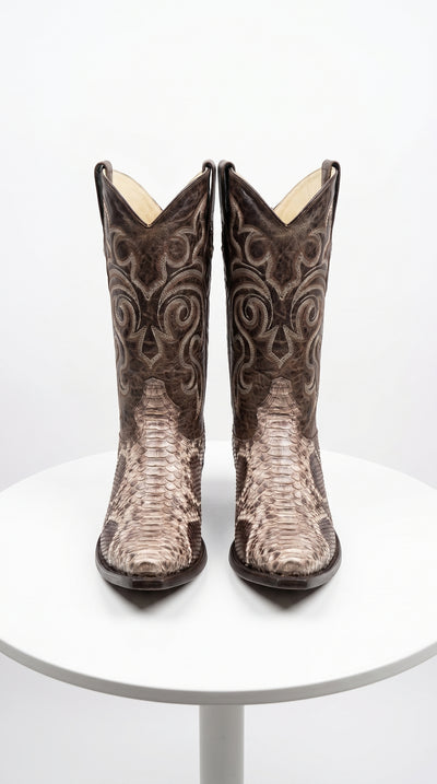 Men’s Los Altos Brown Rustic Python Snip Toe Cowboy Boots, Western Dress Boots