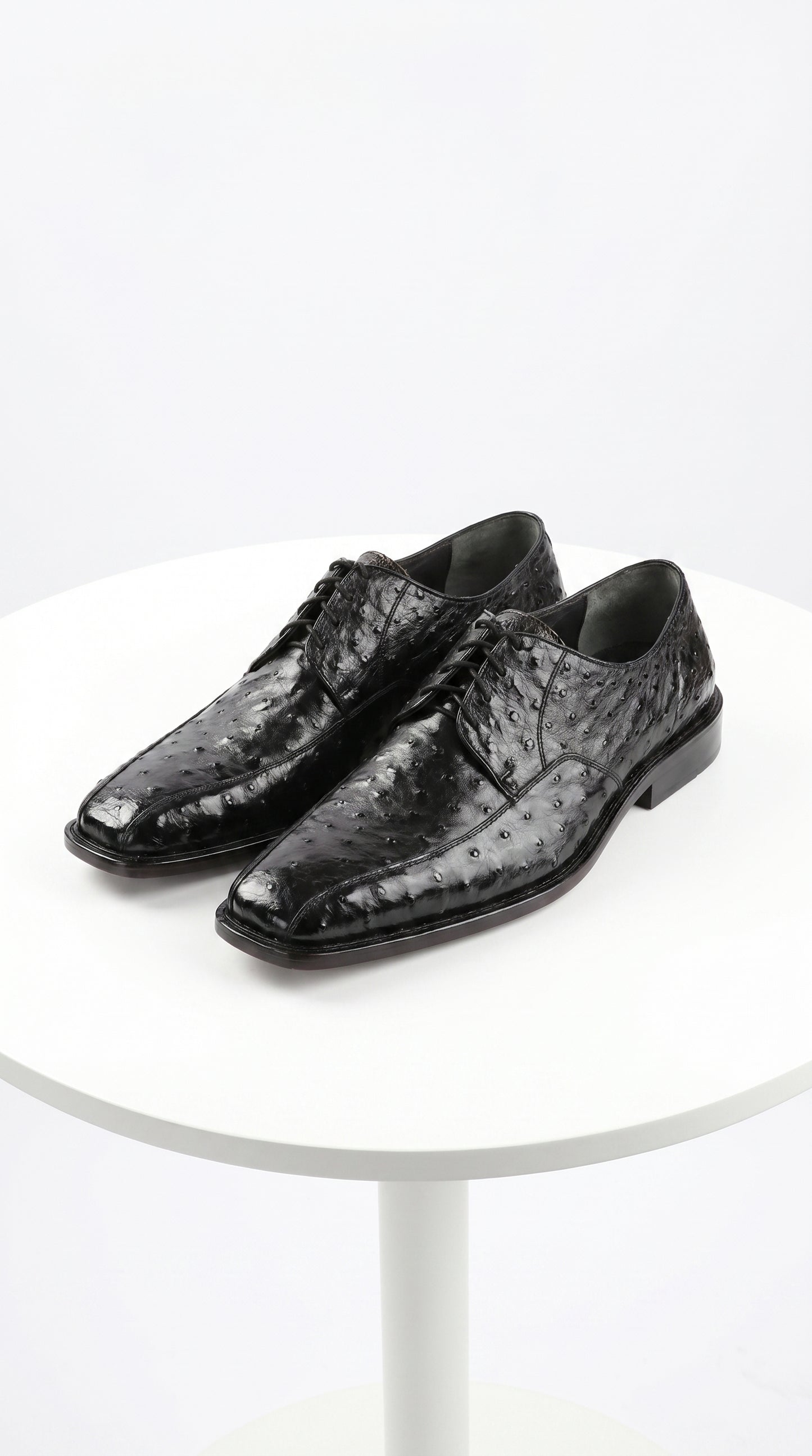 Men’s Los Altos Black Full Quill Ostrich Lace Up Dress Shoes with Bicycle Toe