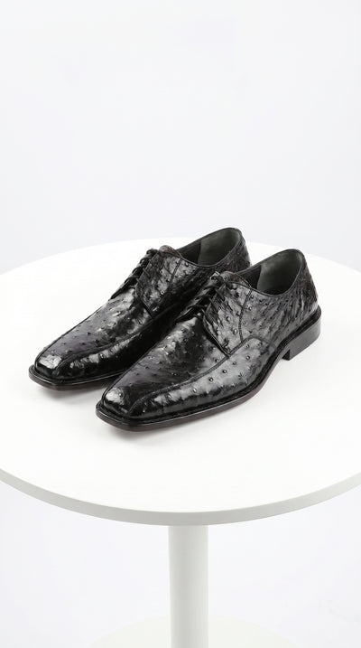 Men’s Los Altos Black Full Quill Ostrich Lace Up Dress Shoes with Bicycle Toe