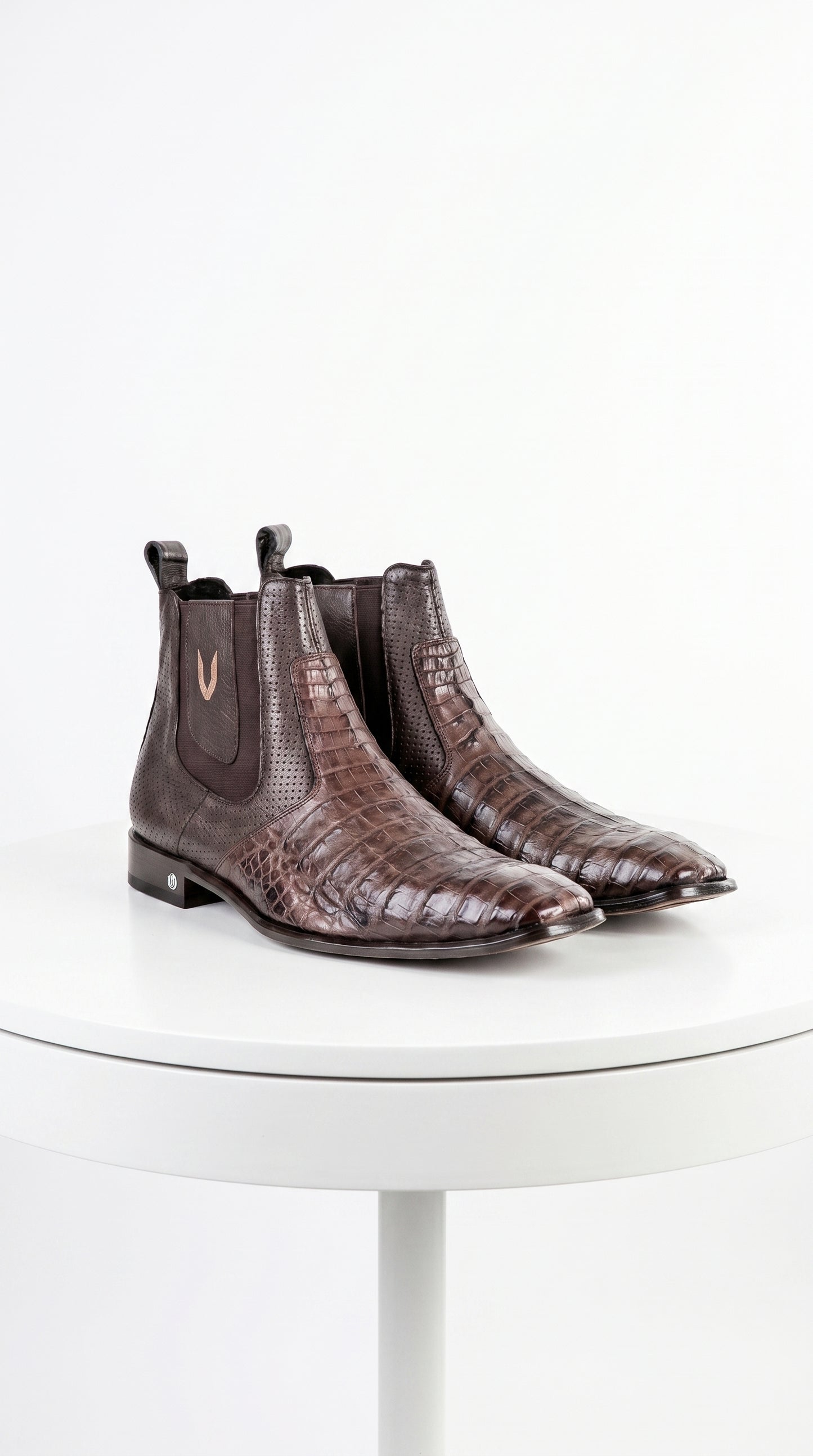 Men’s Brown Vestigium Caiman Belly Chelsea Boots, Genuine Exotic Dress Ankle Boots
