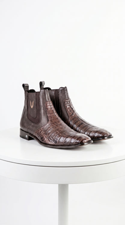 Men’s Brown Vestigium Caiman Belly Chelsea Boots, Genuine Exotic Dress Ankle Boots