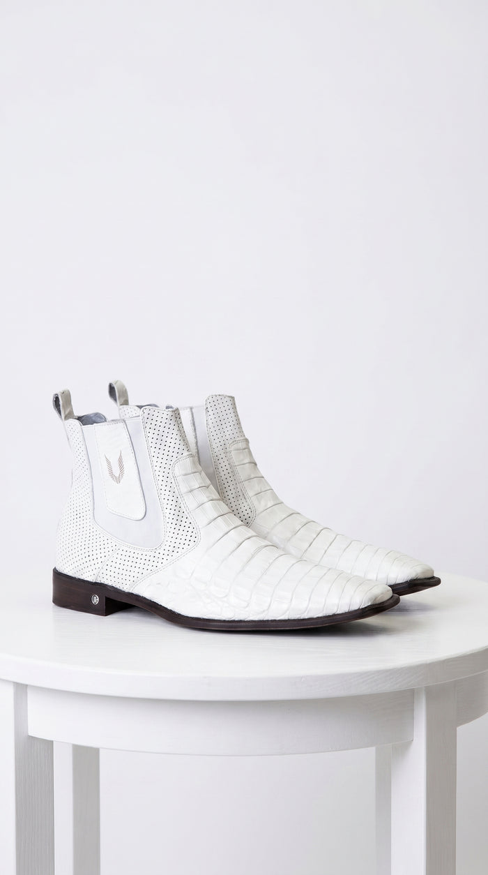 Men's Handmade White Vestigium Boots Genuine Caiman Belly Chelsea Boots