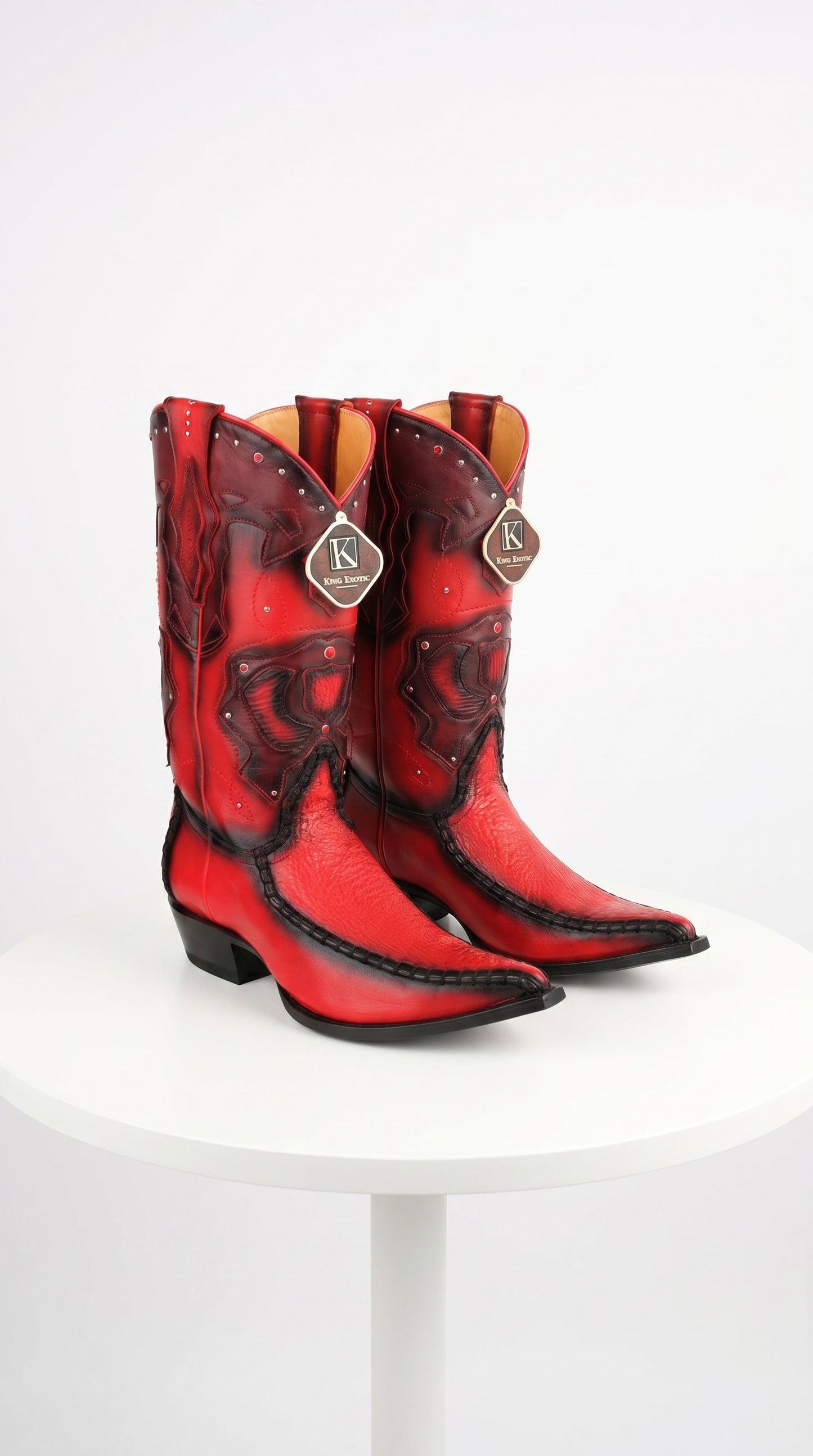 Men’s King Exotic Burnished Red Genuine Sharkskin Cowboy Boots with 3X Toe