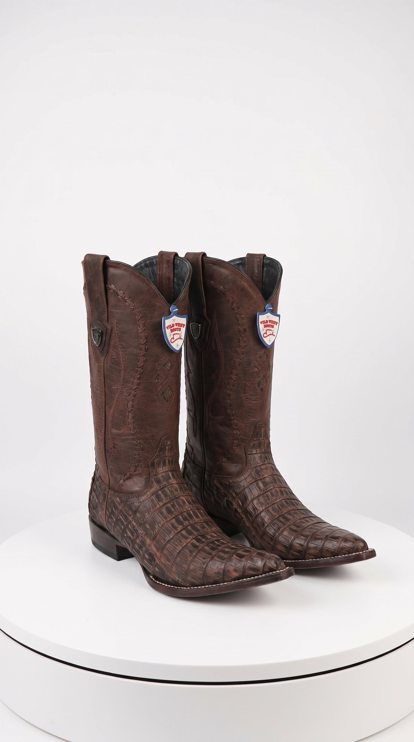 Men’s Wild West Brown Caiman Belly Skin 3X Toe Cowboy Boots, Exotic Western Dress Boots 29582-B
