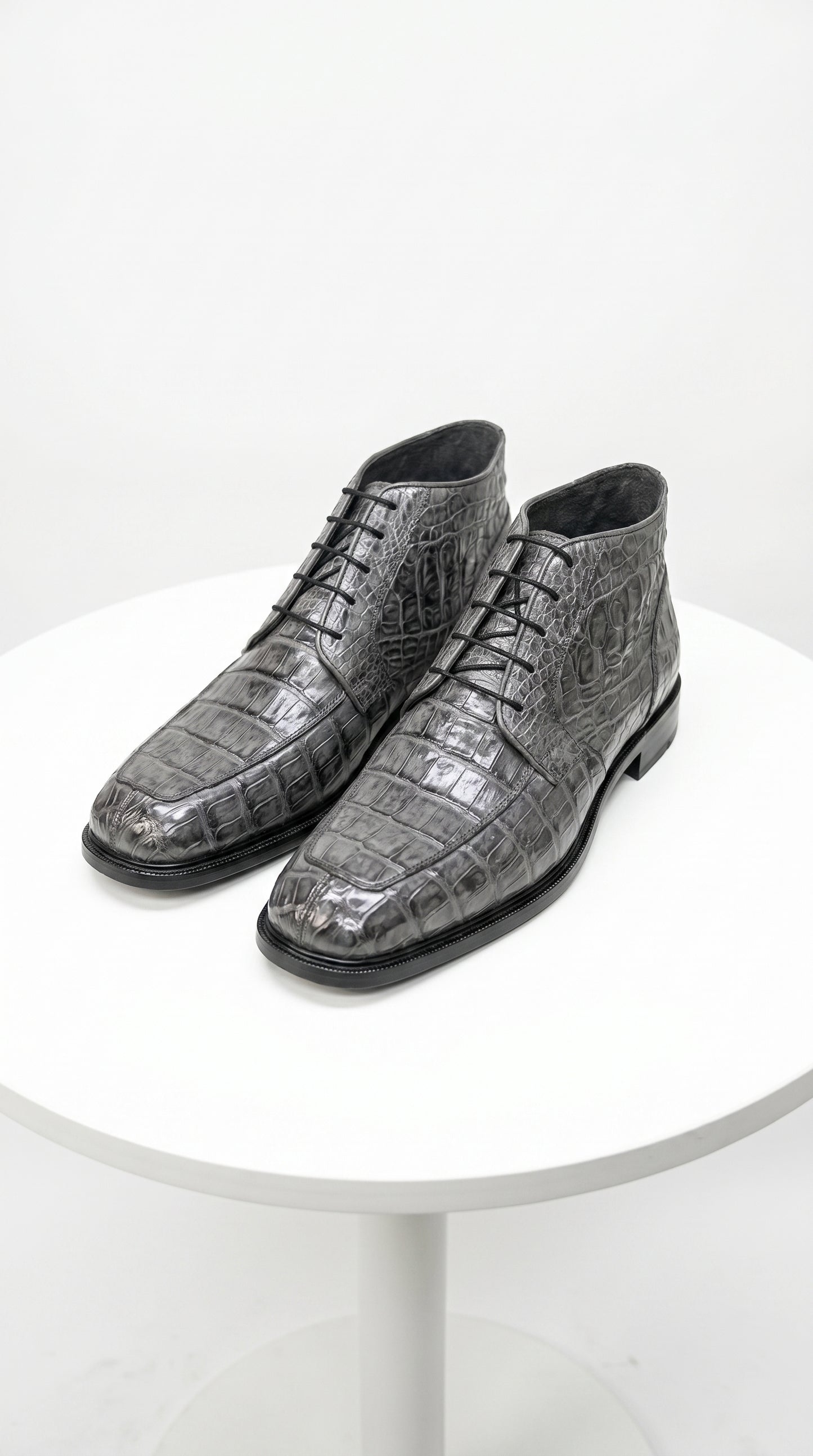 Men’s Los Altos Gray All Over Crocodile Lace Up Dress Ankle Boots, Exotic Formal Boots