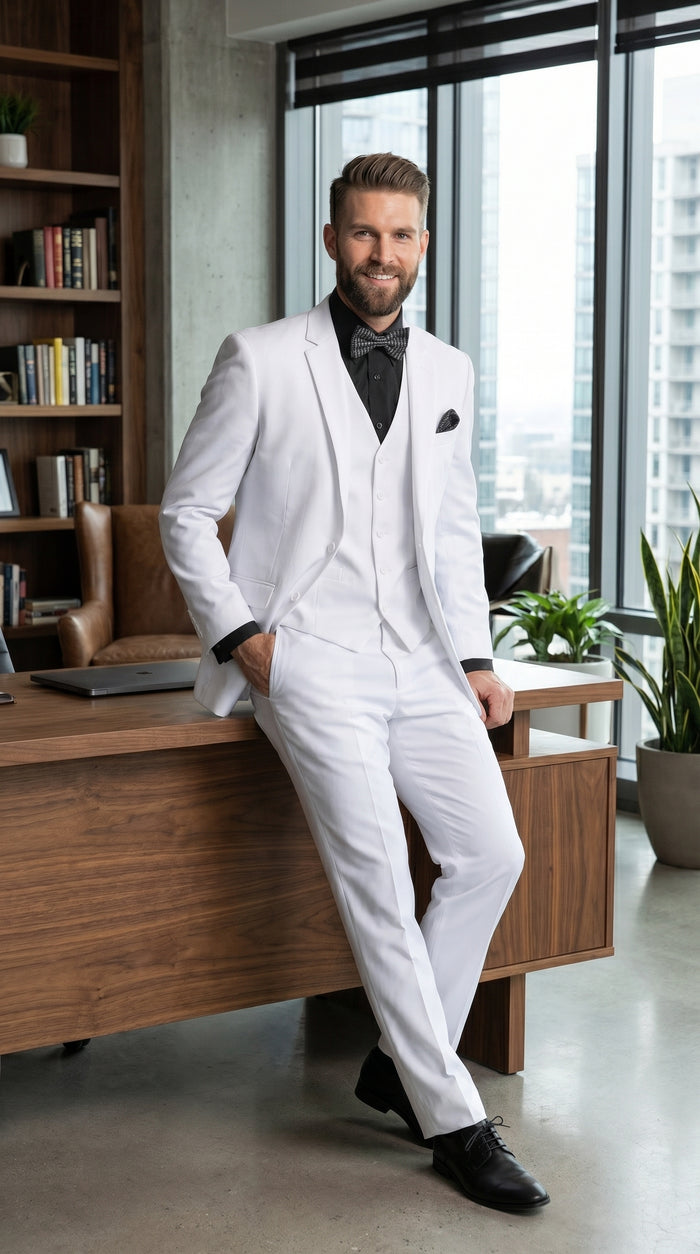 Men’s White Disco Suit with Jacket, Vest and Pants, Saturday Night Style Formal Party Suit
