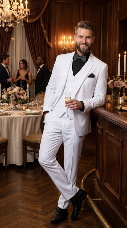 Men’s White Disco Suit with Jacket, Vest and Pants, Saturday Night Style Formal Party Suit