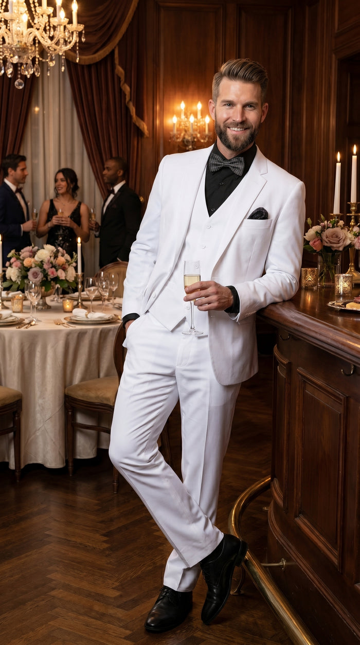 Men’s White Disco Suit with Jacket, Vest and Pants, Saturday Night Style Formal Party Suit