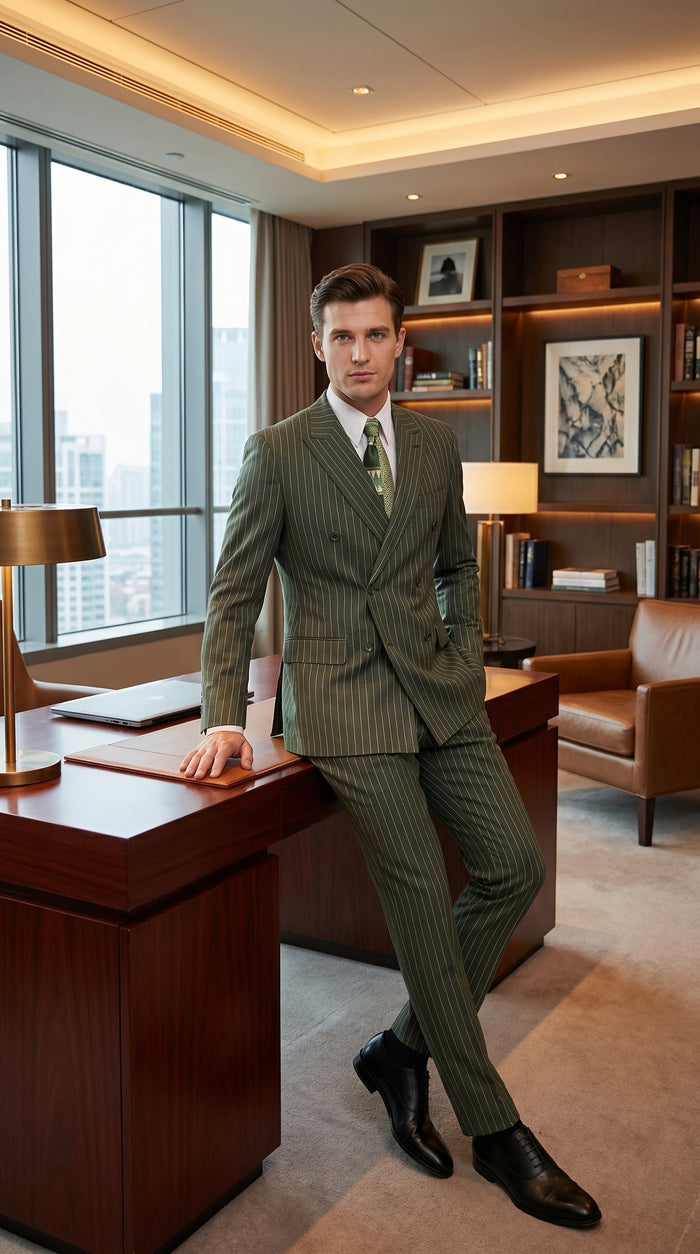 Men’s Charcoal Grey Double Breasted Gangster Pinstripe Suit with Matching Pants