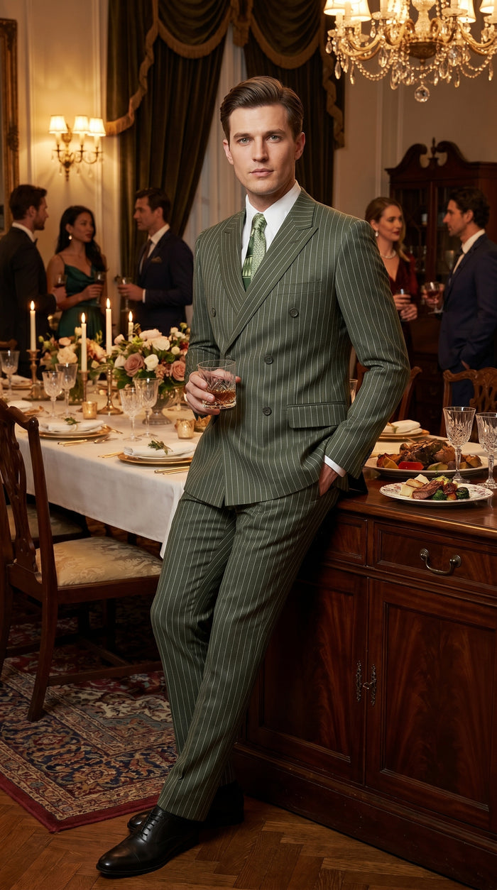 Men’s Charcoal Grey Double Breasted Gangster Pinstripe Suit with Matching Pants