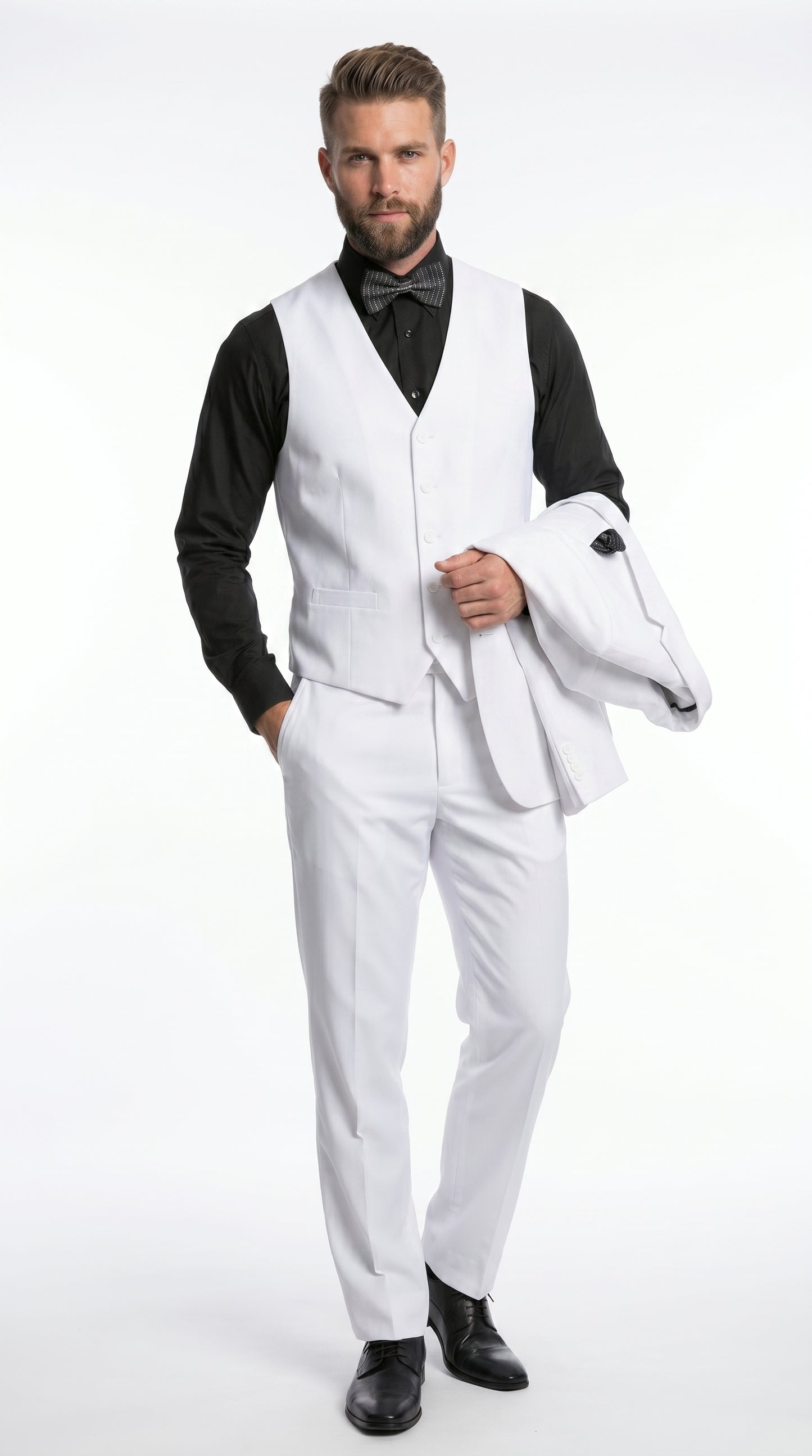 Men’s White Disco Suit with Jacket, Vest and Pants, Saturday Night Style Formal Party Suit