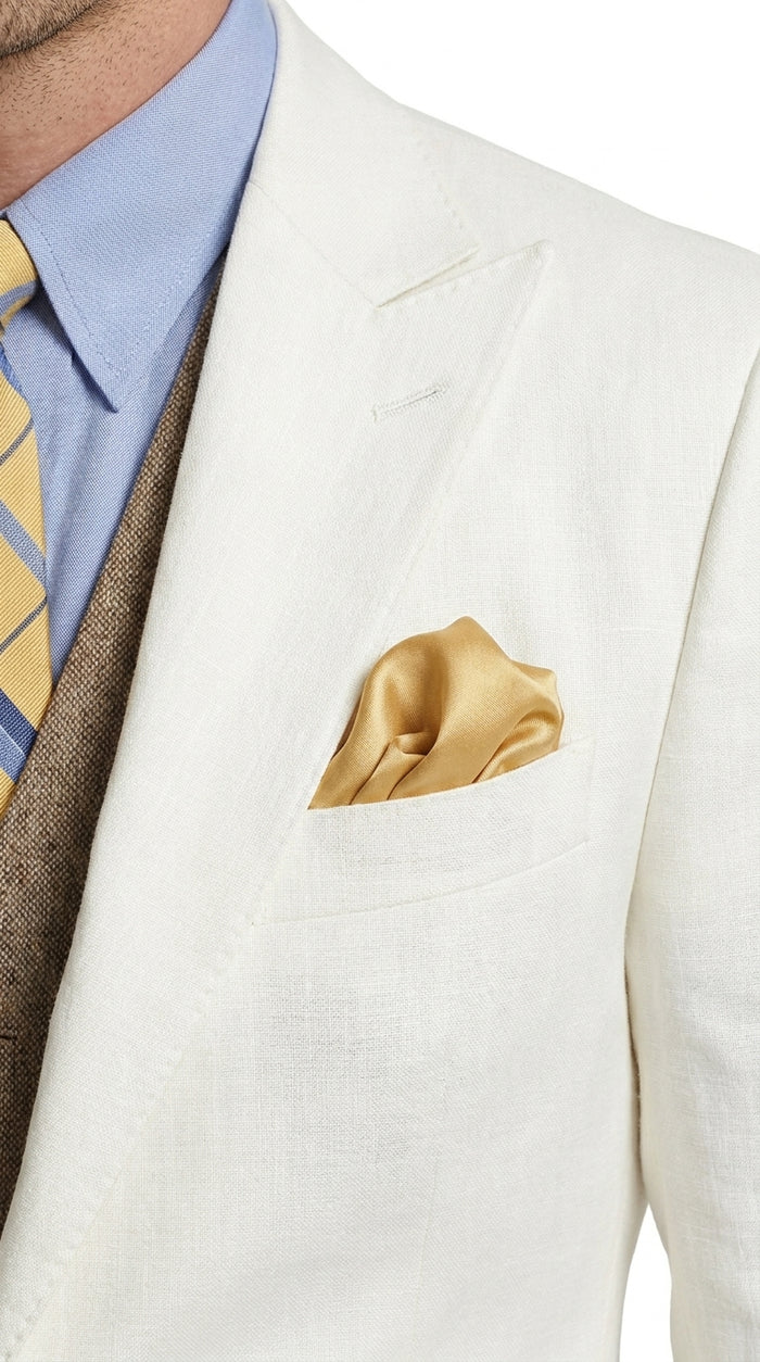 Men’s Ivory Great Gatsby Vested Suit with Brown Vest, Peak Lapel Vintage Wedding Suit