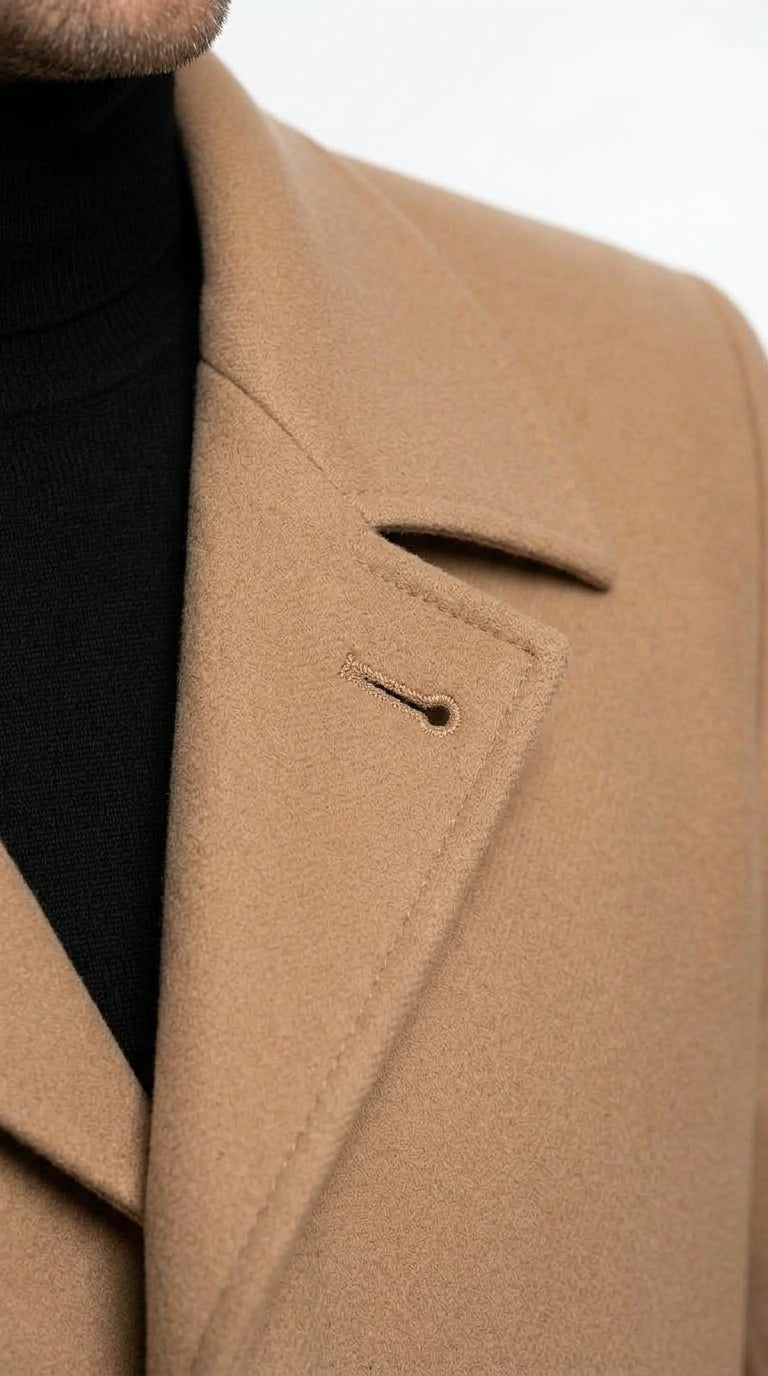 Men’s Camel Full Length All Weather Coat, 4 Button Duster Maxi Dress Coat