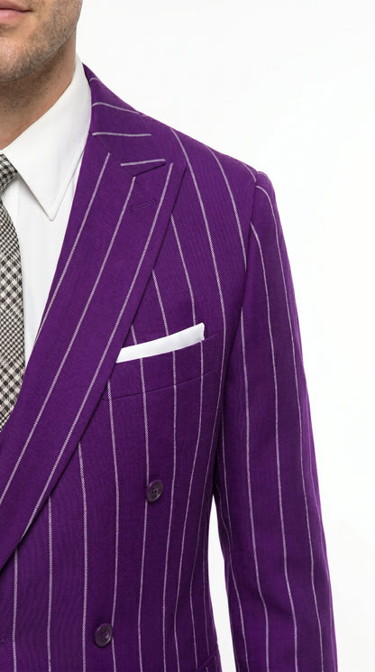Men’s Purple Pinstripe 1920s Gangster Suit with Jacket, Vest and Pants, Vintage Formal Dress Suit