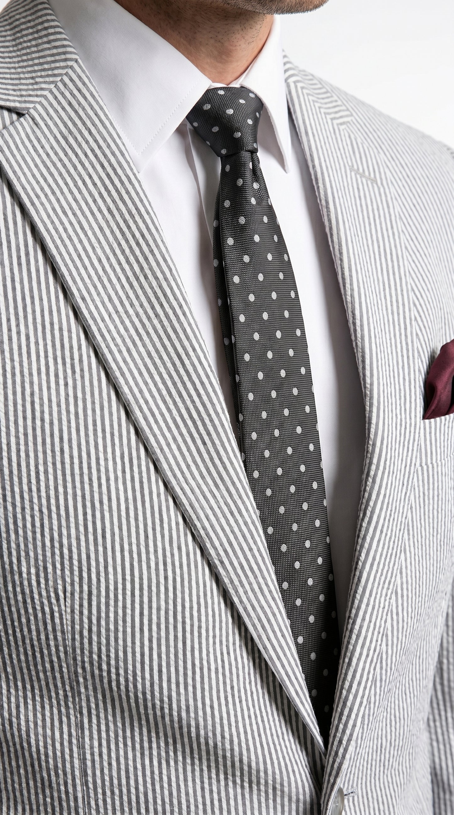 Men’s Black Pinstripe Summer Seersucker 2 Piece Suit with Jacket and Pants