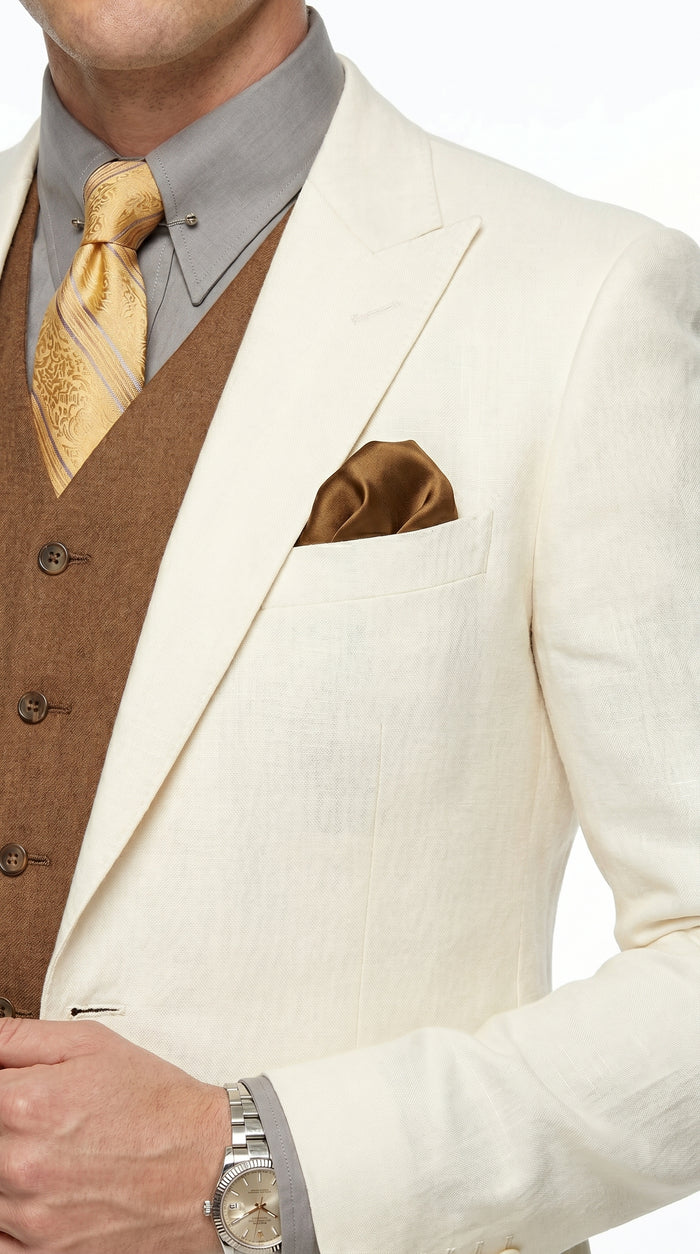Men’s Ivory Great Gatsby Inspired Suit with Jacket, Vest and Pants, Vintage Formal Wedding Suit