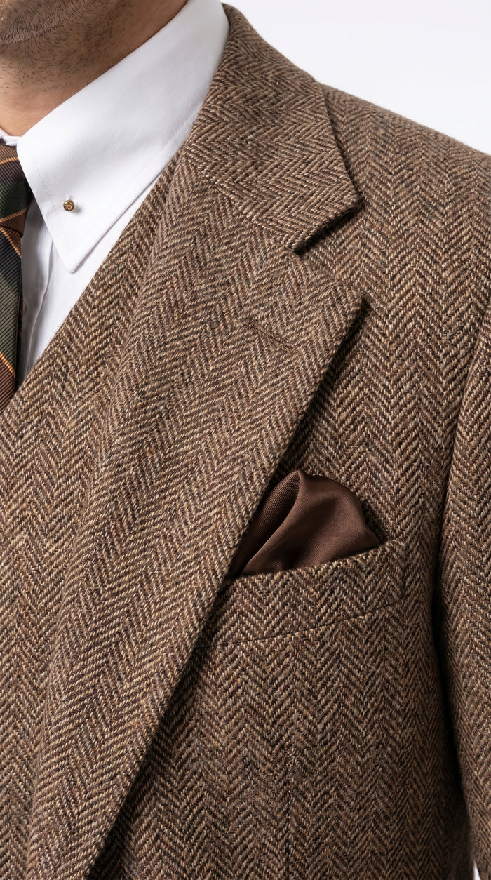 Men’s Light Brown Great Gatsby Inspired Tweed Herringbone Vested Suit, Vintage Formal Wedding Suit