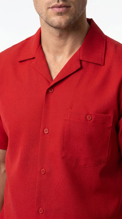 Men’s Red Short Sleeve Walking Suit with Matching Pants, Casual Summer Dress Outfit
